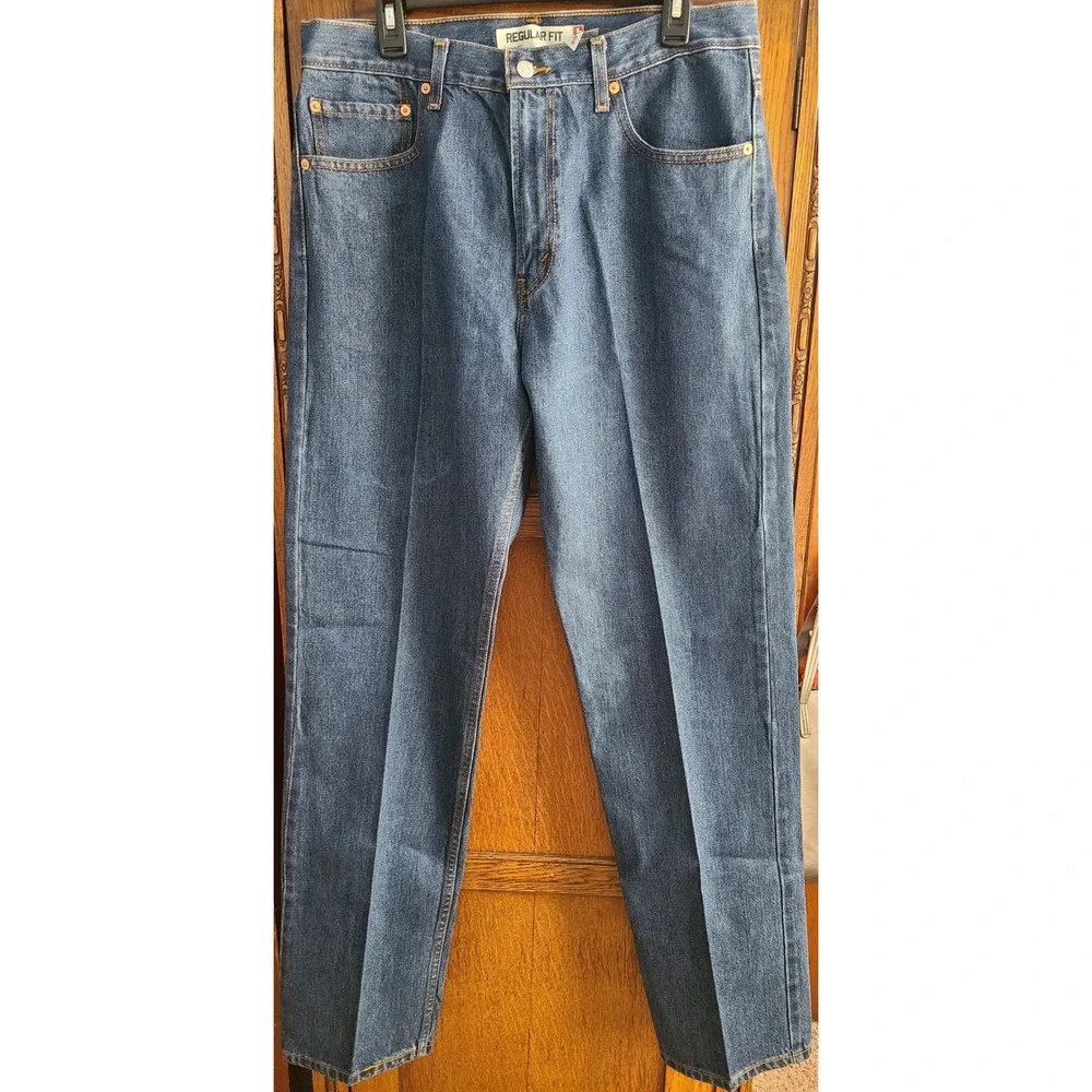Levis 505 Regular Fit Jeans Mens 36x36 Medium Wash Blue Straight Leg Denim